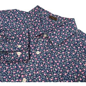 Fairlane & Sons Men's L Slim Fit Floral Shirt Navy Pink 100% Cotton Long Sleeve